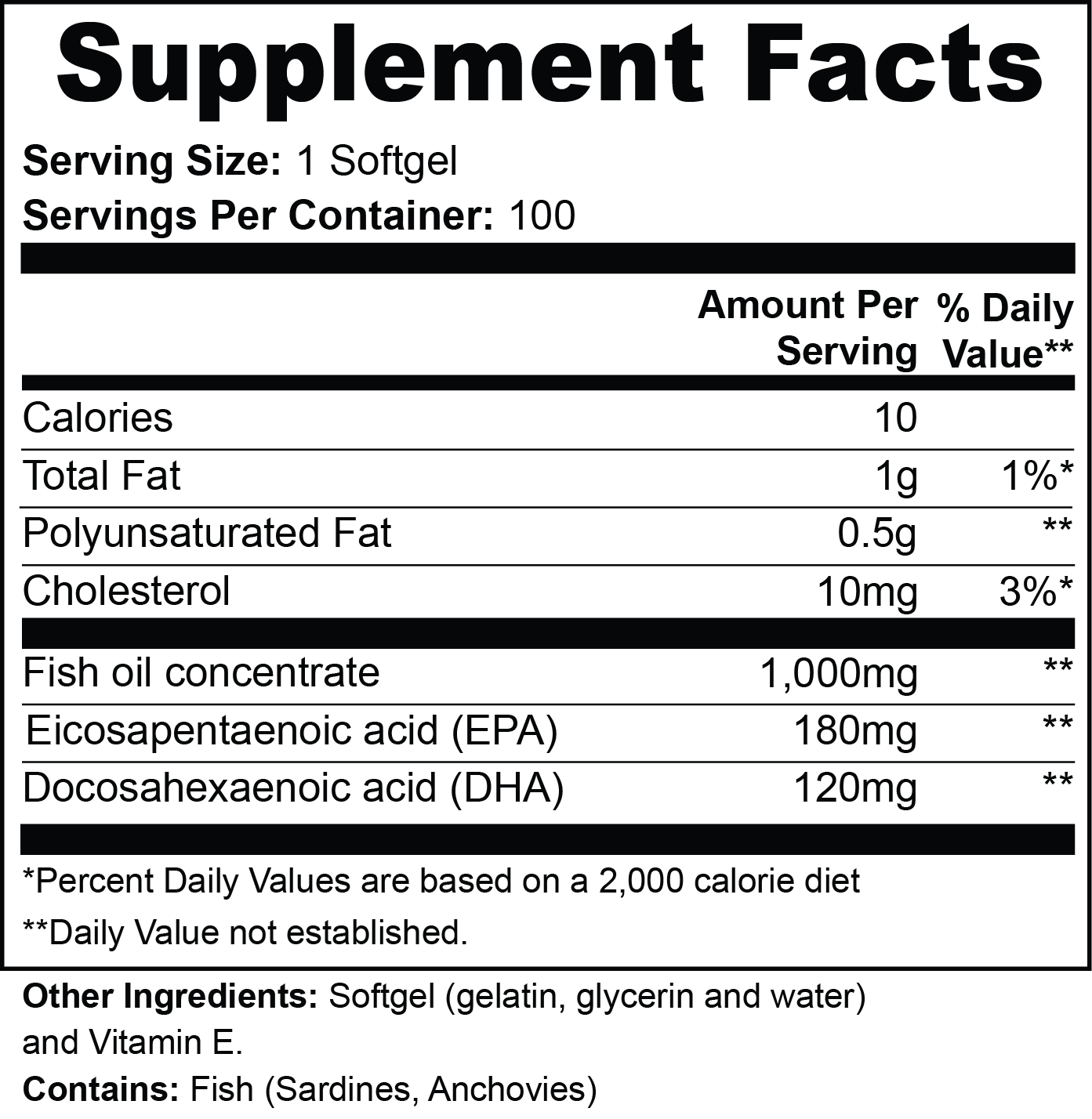 Omega-3 Fish Oil | EPA 180mg + DHA 120mg | Heart, Brain & Vision Support for Adults 40+