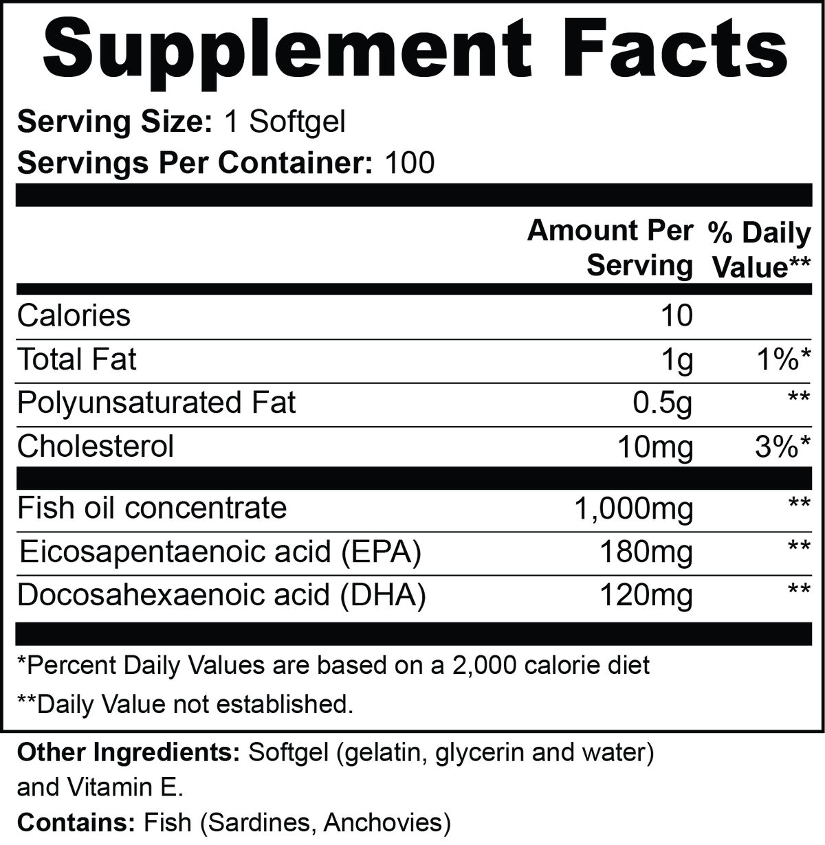 Omega-3 Fish Oil | EPA 180mg + DHA 120mg | Heart, Brain & Vision Support for Adults 40+