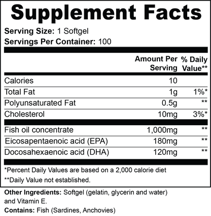 Omega-3 Fish Oil | EPA 180mg + DHA 120mg | Heart, Brain & Vision Support for Adults 40+