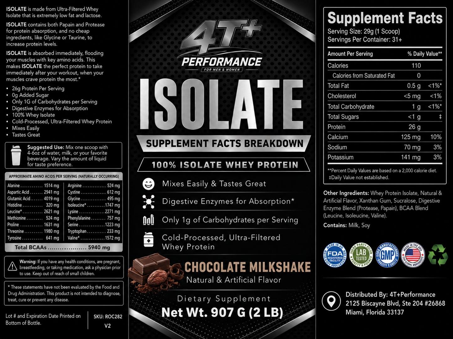 Premium 100% Whey Isolate Protein - Chocolate 2lb