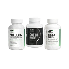 CELLULAR STACK - NMN+ + CoQ10 + Omega-3 bottles for cellular energy and healthy aging support.